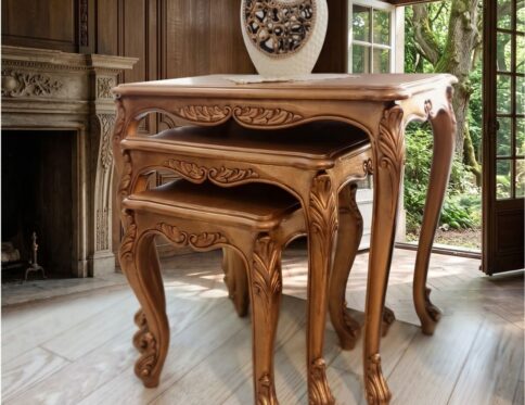 French Baroque Gold Leaf Nesting Table Trio