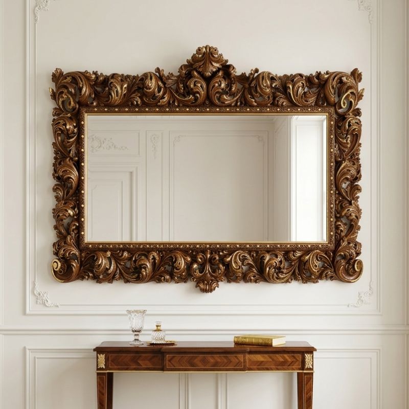 Antique Venetian Deep-Carved Walnut Mirror