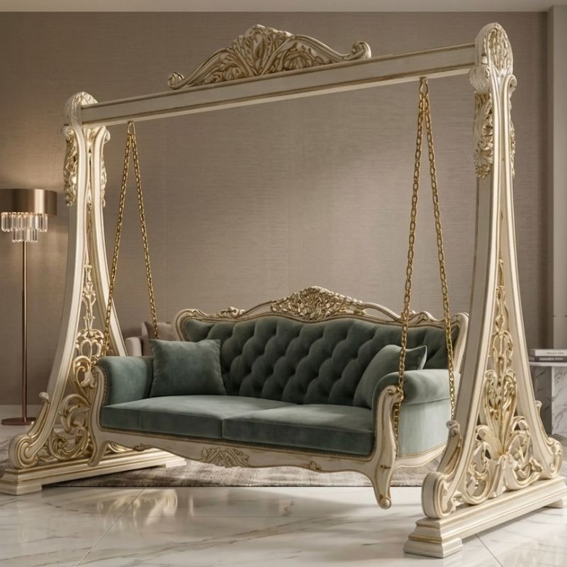 Baroque Ivory & Gold Leaf Luxury Swing