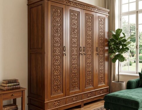 Chinioti Deep-Carved Arabesque 4-Door Wardrobe