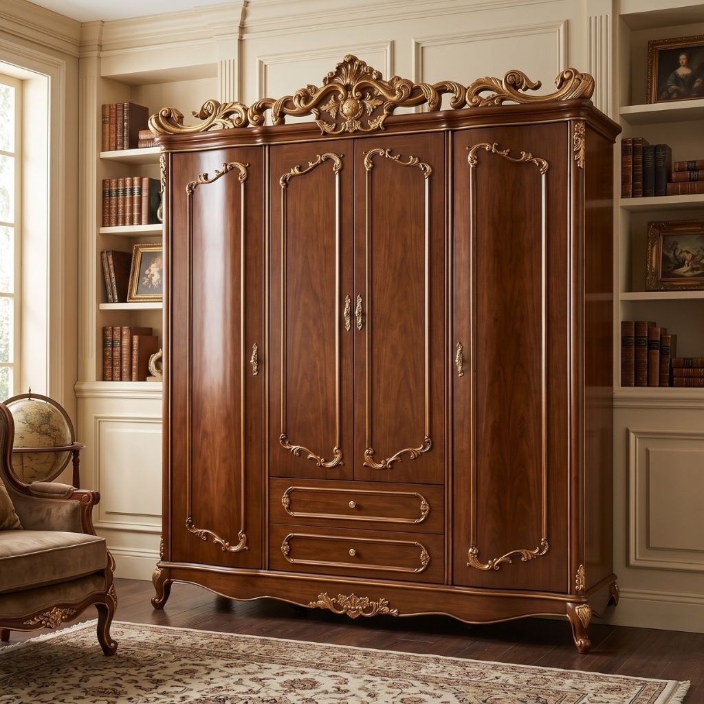 Florentine Baroque Hand-Gilded 4-Door Wardrobe
