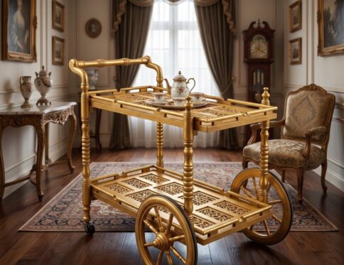 Shahi Geometric Gold Leaf Serving Trolley