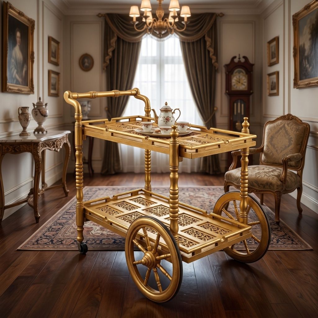 Shahi Geometric Gold Leaf Serving Trolley Shahi Geometric Gold Leaf Serving Trolley