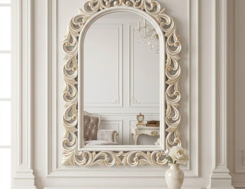 Royal Archway Gilded Crest Ivory Mirror