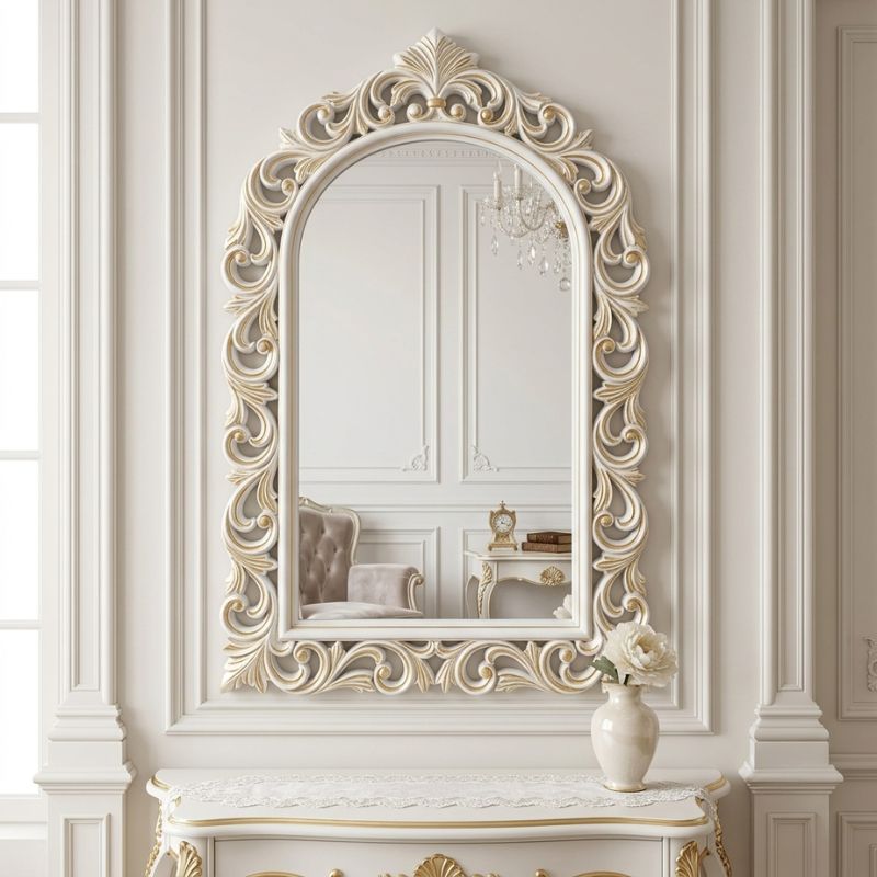 Royal Archway Gilded Crest Ivory Mirror Royal Archway Gilded Crest Ivory Mirror
