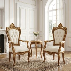 Edwardian Royal Tufted High-Back Chair Set