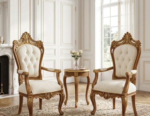 Edwardian Royal Tufted High-Back Chair Set