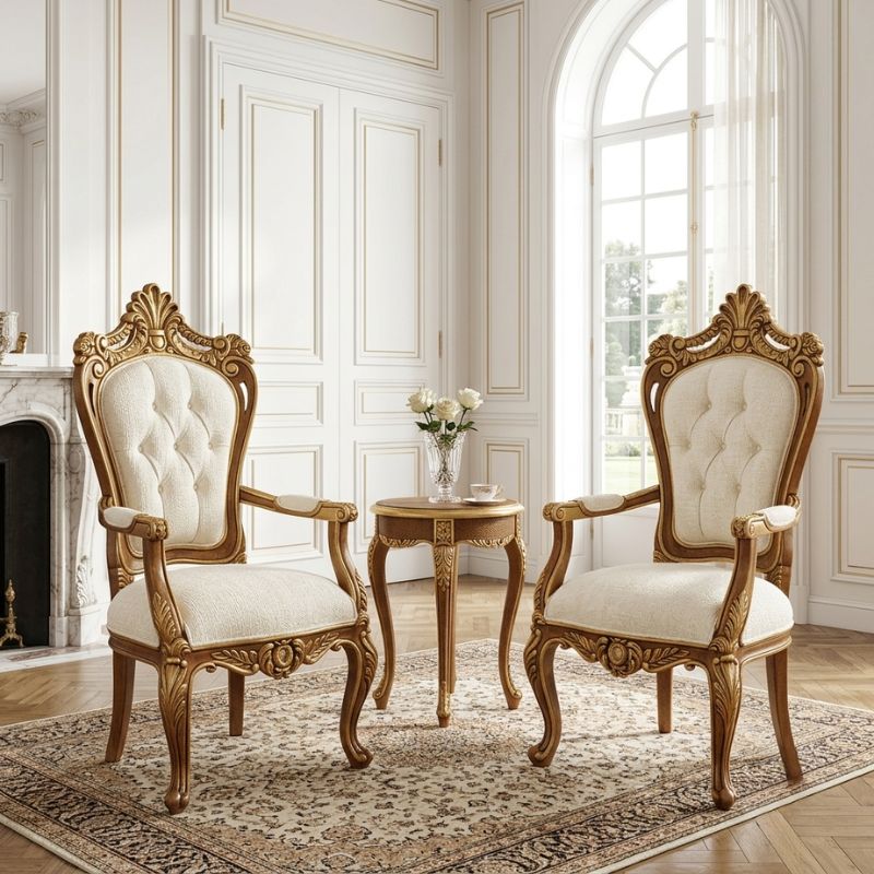 Edwardian Royal Tufted High-Back Chair Set