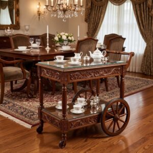 Ornate Floral Carved Tea & Serving Trolley