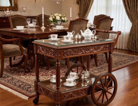 Ornate Floral Carved Tea & Serving Trolley