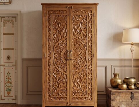 Chinioti Deep-Carved Floral 2-Door Wardrobe