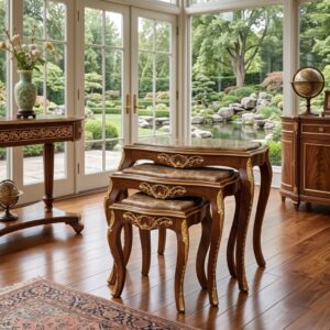 French Baroque Gold Leaf Nesting Table Trio
