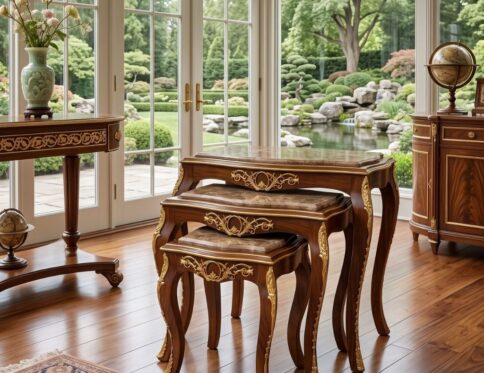 French Baroque Gold Leaf Nesting Table Trio