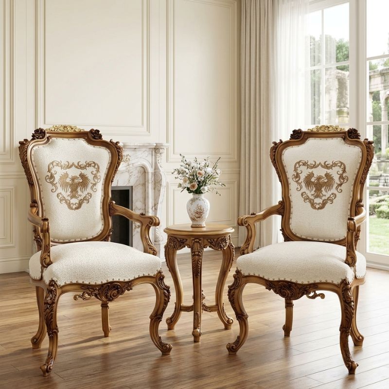 Imperial Coat-of-Arms Gold Emblem Chair Set