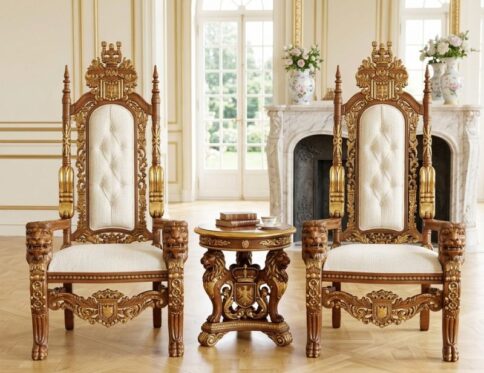 Sovereign Lion Throne High-Back Chair Set