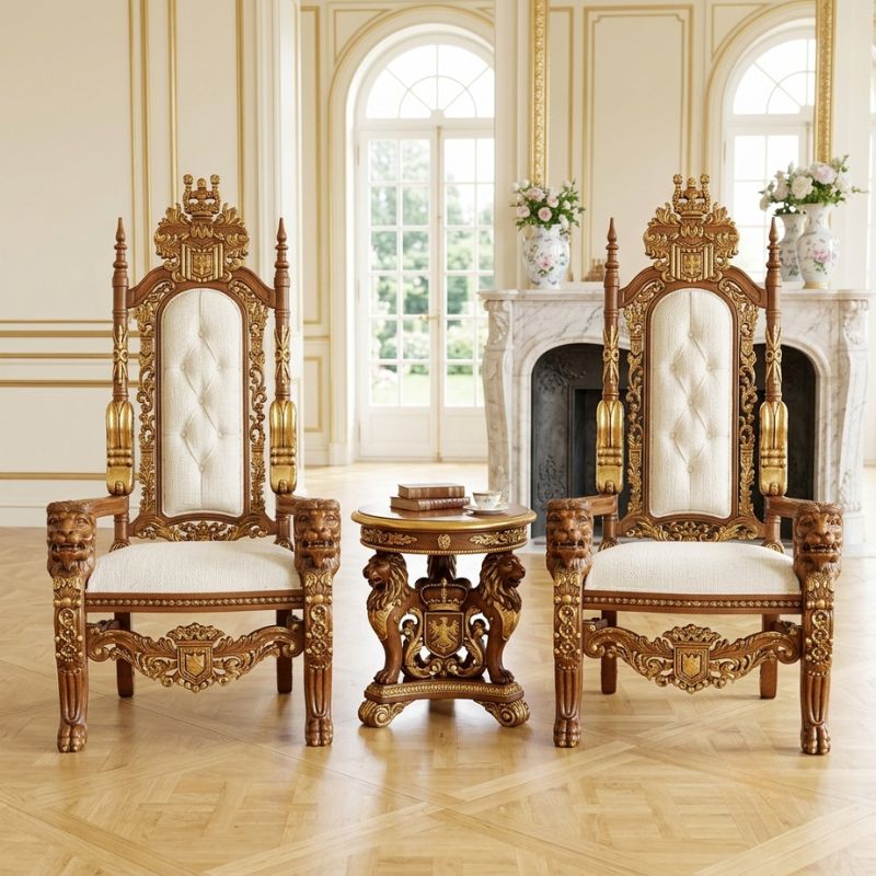Sovereign Lion Throne High-Back Chair Set Sovereign Lion Throne High-Back Chair Set