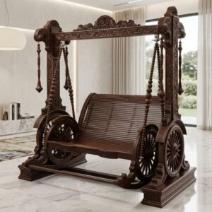 Heritage Charkha Wheel Slatted Wood Swing