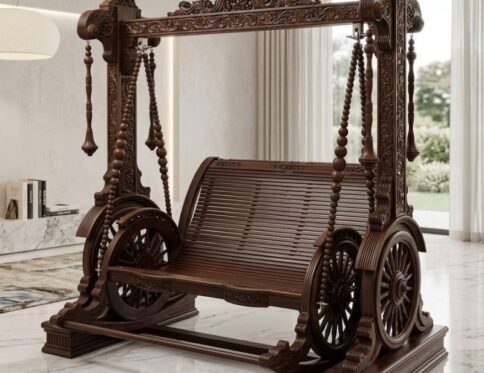 Heritage Charkha Wheel Slatted Wood Swing