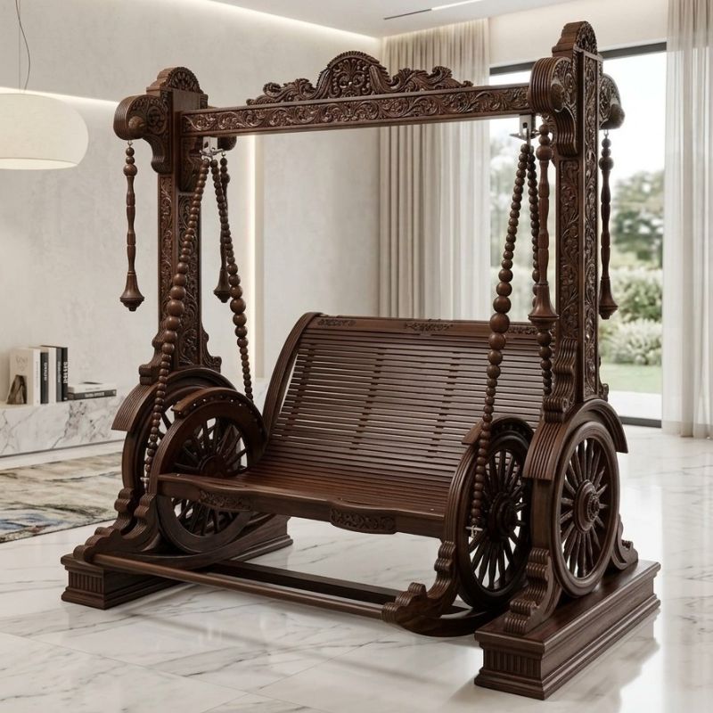 Heritage Charkha Wheel Slatted Wood Swing