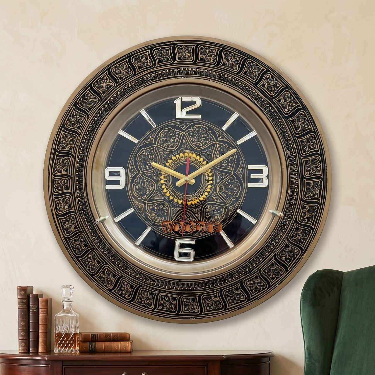 Handcrafted Royal Antique Gold & Black Arabesque Dial Wall Clock