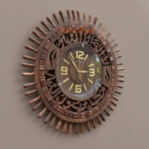 Hand-Carved Sheesham Kalma Tayyaba Wall Clock with Radial Baluster Spindles