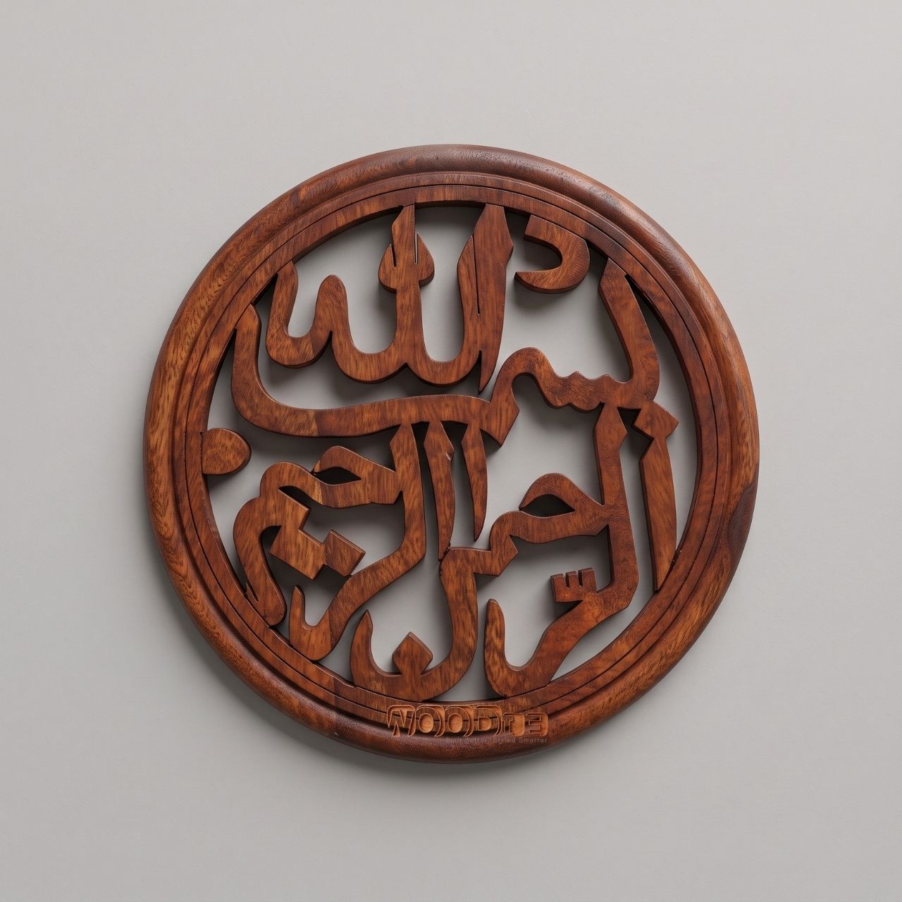Hand-Carved Sheesham Wood Bismillah Calligraphy Circular Wall Medallion