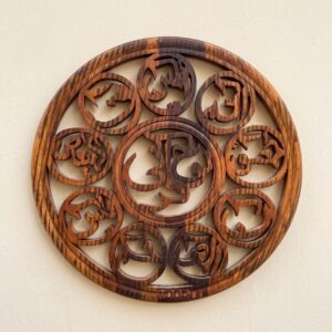 Hand-Carved Sheesham Panjtan Pak Circular Wall Plaque (Classic Smooth Rim)
